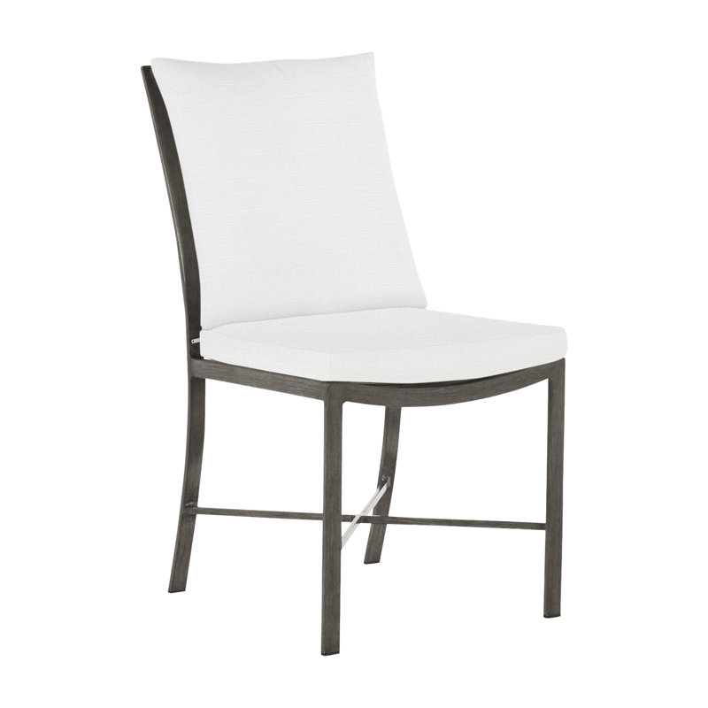 Monaco Patio Dining Side Chair with Cushions, Slate Gray, Rollo Lace InsideOut® Linen, Welt
