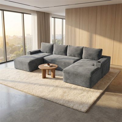 Compressible Corduroy Fabric Modular Sofa Set, U-shaped Minimalist Style, Suitable For Living Rooms