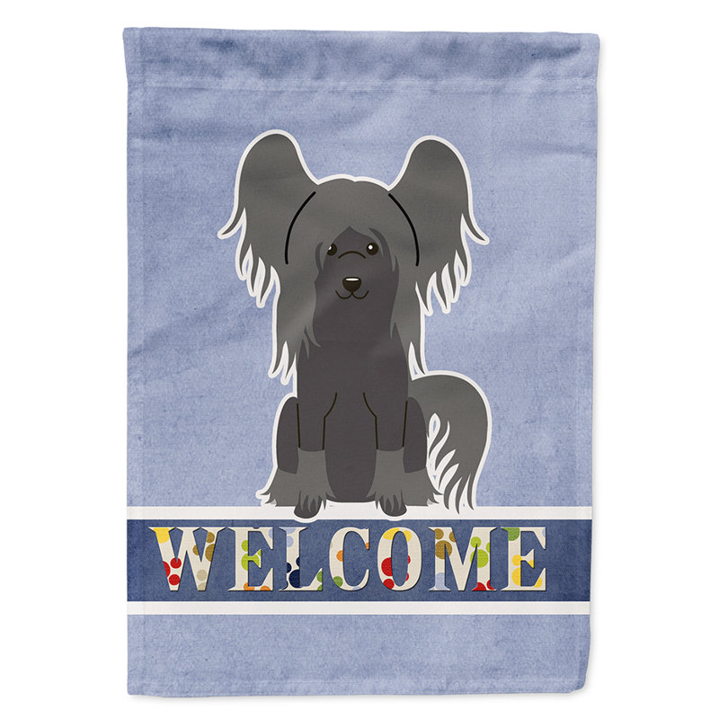 Polyester 2 côtés 40 x 28 po welcome drapeau maison, Chien chinois à crête noir assis