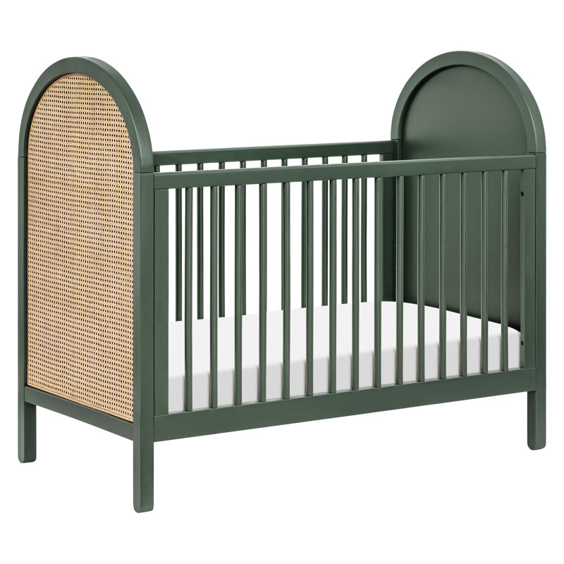 Bondi Cane 3-in-1 Convertible Crib with Toddler Bed Conversion Kit, Forest Green w/ Natural Cane