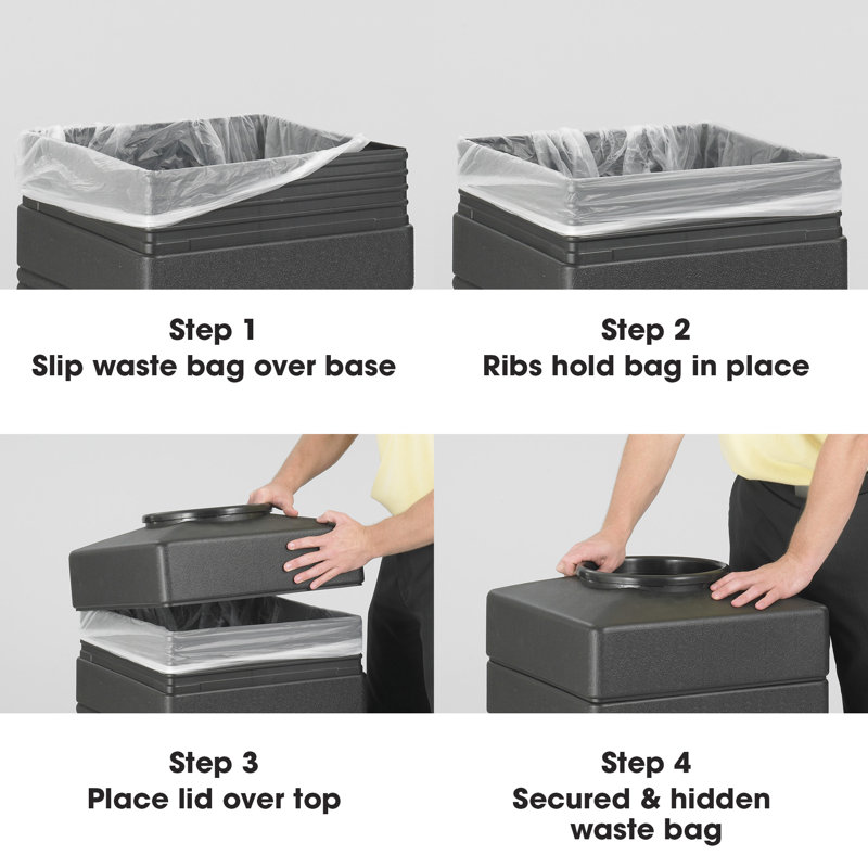 Black High-Density Polyethylene Pentagon Trash Can, 30.1 Gallons