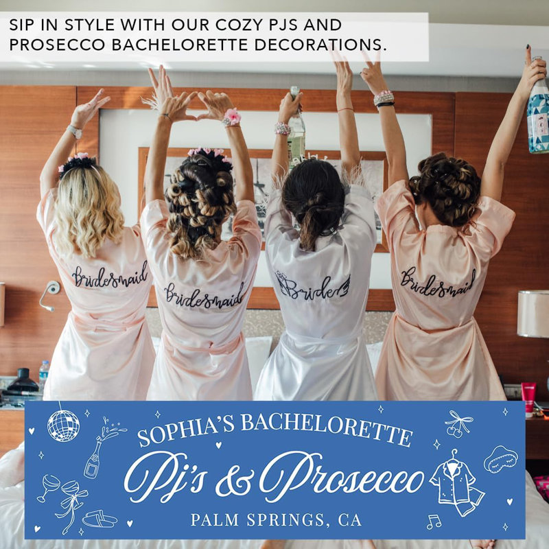Bannière personnalisée Bachelorette Pjs et Prosecco, fond bleu pyjama, Oui