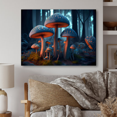 Champignons magiques qui brillent dans la forêt IV - reproduction sur toile