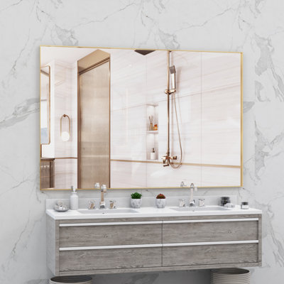 Miroirs muraux et décoratifs surdimensionnés avec plateau, 72 x 48 cm, aluminium doré, salle de bain moderne