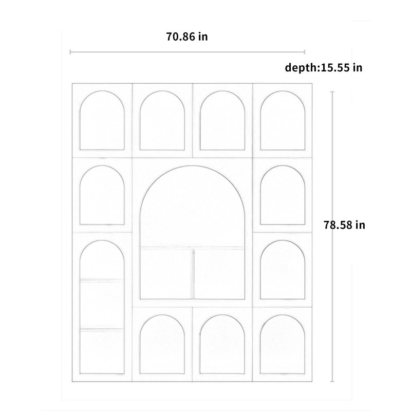 Bookcase, (4 Shelves) 79" H x 71" W x 16" D