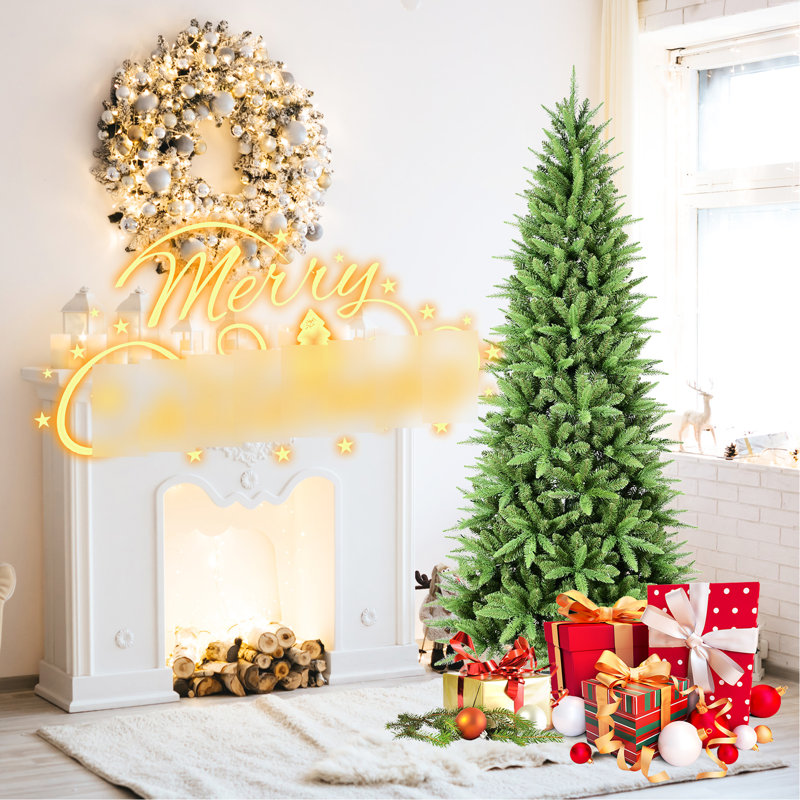 Arbre de Noël mince de 4 pi, 424 branches Pe + réalistes, branches articulées pour une installation simple, entrées de support stables et petits espaces décoratifs en saison festive, pointes mixtes de 48 pouces, structure facile en métal