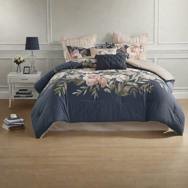 Navy Cotton Comforter Bedding Sets, Hypoallergenic, Shabby Chic For Home