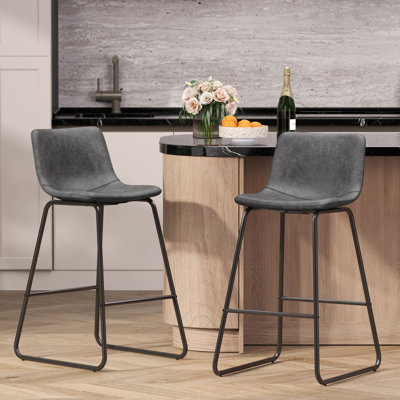 Tabouret de bar et de comptoir revêtu de cuir 26 po Emira avec cadre en métal (ensemble de 3)