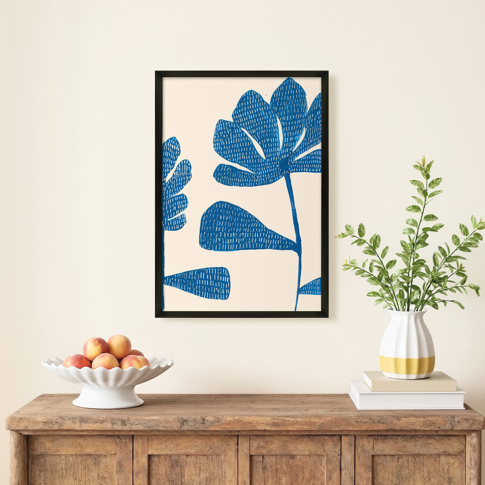 Ceramic Blue 1 Print by Andrea Stokes, 30" H x 21" W, Black Picture Framed Paper