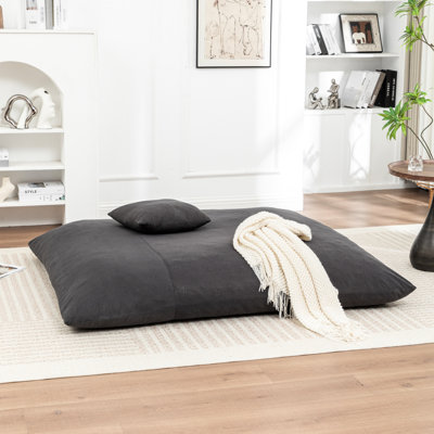Fauteuil à billes doux en velours côtelé gris, 3 en 1, lavable à la machine, convient aux adultes et au plancher gris de la chambre à coucher, housse amovible, sans assemblage, bonne lecture pour regarder la télévision