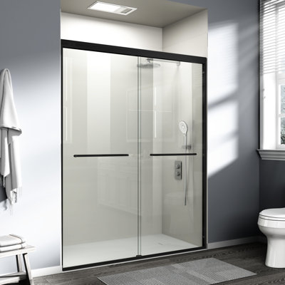 72 In. High Double Sliding Shower Door, 56 - 60 W, 1/4"  6Mm  Tempered Glass, Matte Black, Adjustable Width, Shatter Film Protection 5660 Wide Door With Semi , Quiet Vibration, Precise Installation
