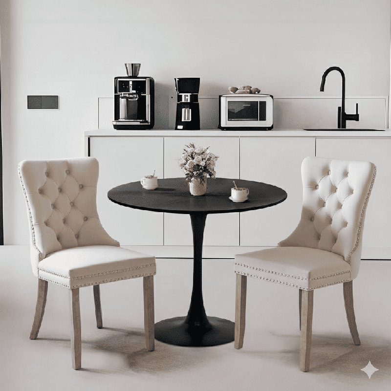 Round Dining Table Sets with 2 chairs, Beige/Brown, Black