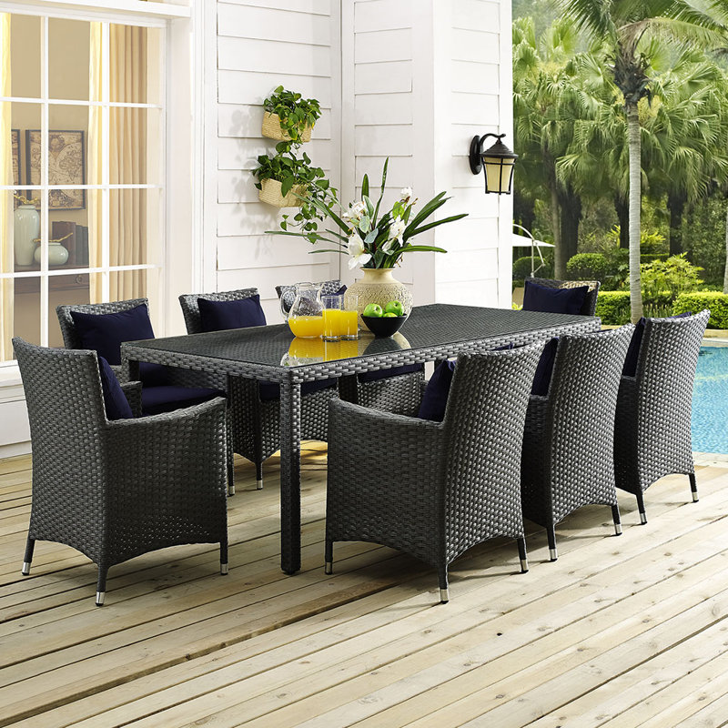 Ensemble repas 9 pièces Modway, Toile Sunbrella® beige antique, L 59 po x l 39,5 po