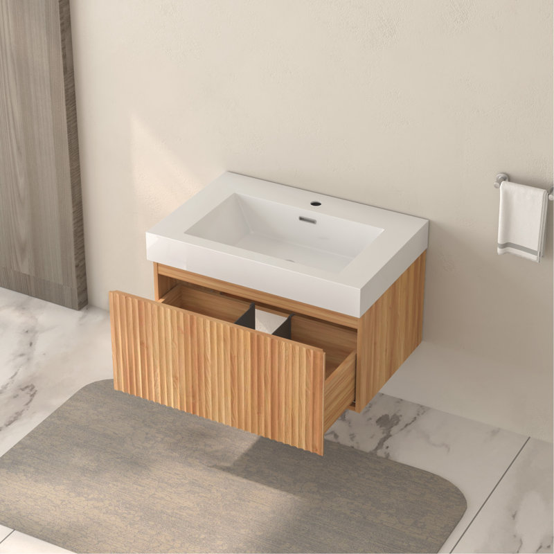 Meuble-lavabo mural de 30 po avec lavabo, armoire de salle de bain murale flottante avec contreplaqué intégré, 30"