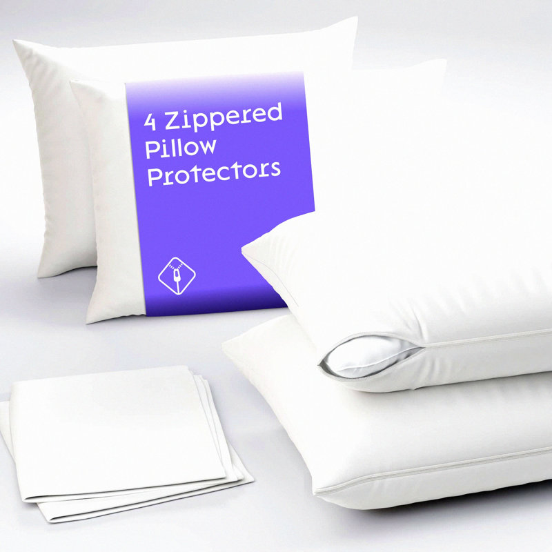 DustGuard Pillow Protector Set - 4 Pack Zippered Covers for 20x36 Inch Pillows, Quiet & Breathable Fabric, Stay in Place Design for Extended Lifespan