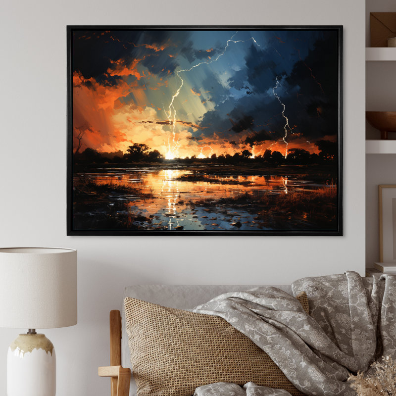Dramatic Lightning Nights V, reproduction d'art sur toile, H 34 po x l 44 po x P 1,5 po, Cadre flottant noir