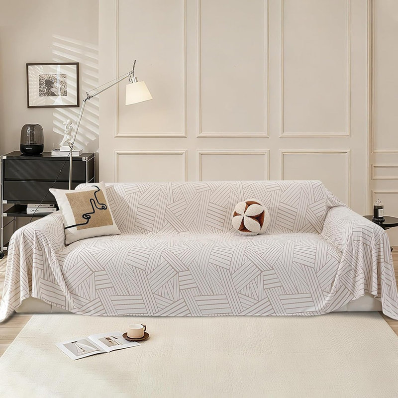 Housse pour canapé - beige - lavable, convient aux animaux de compagnie, convient aux canapés modulaires et à 3 coussins, 78 po x 134 po