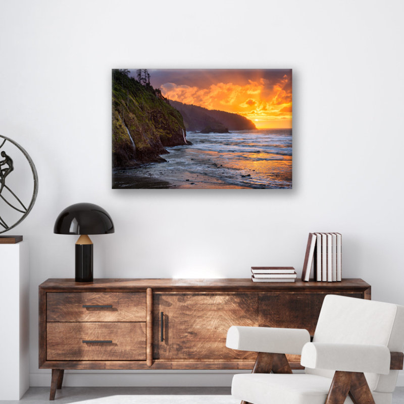 Impression sur la côte de l'Oregon - art mural paysage côtier - plage de l'océan Pacifique, affiche sur toile - art de la falaise maritime