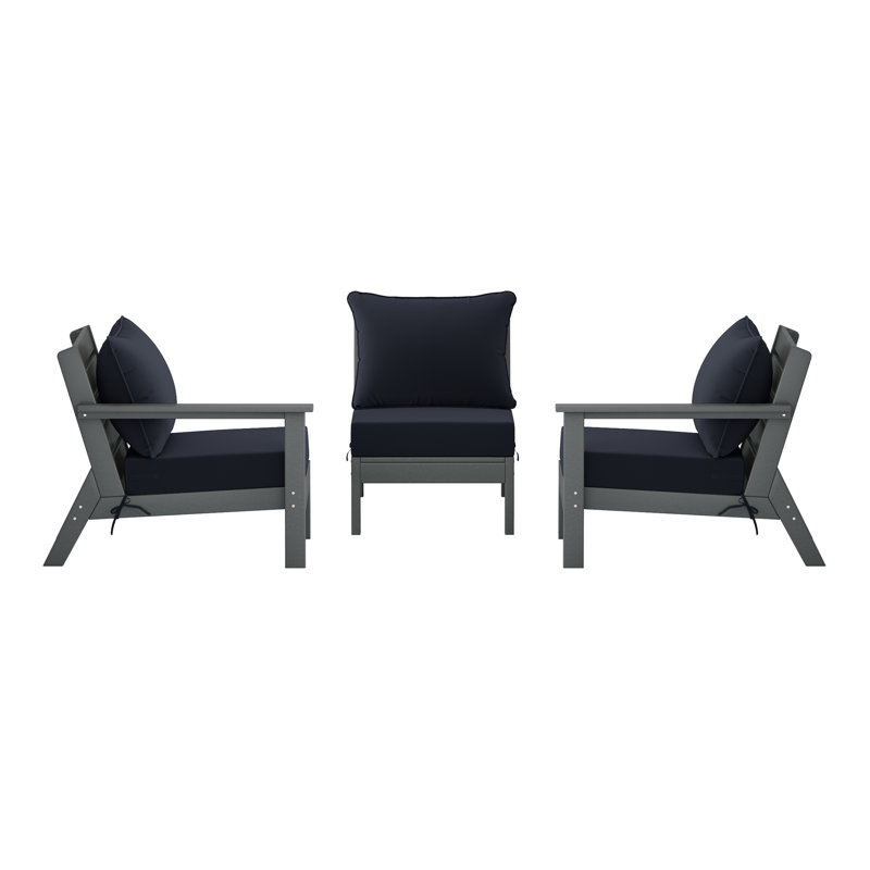 Ensemble de conversation à assise profonde 3 pièces avec coussins, Gray, Marine