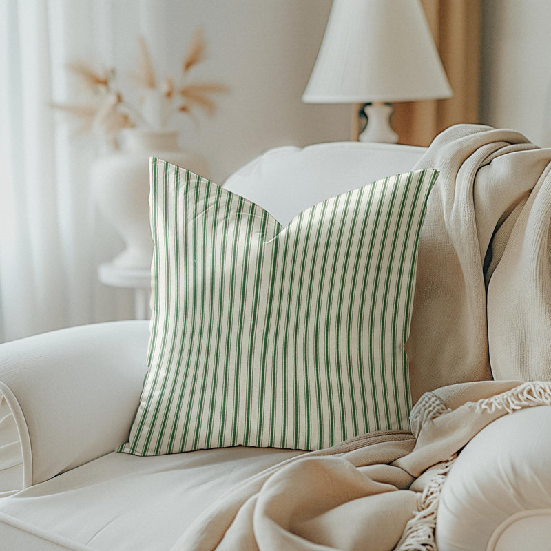 Housse de coussin Pin Stripe, Rectangle H 12 po x l 19 po, Vert / Beige
