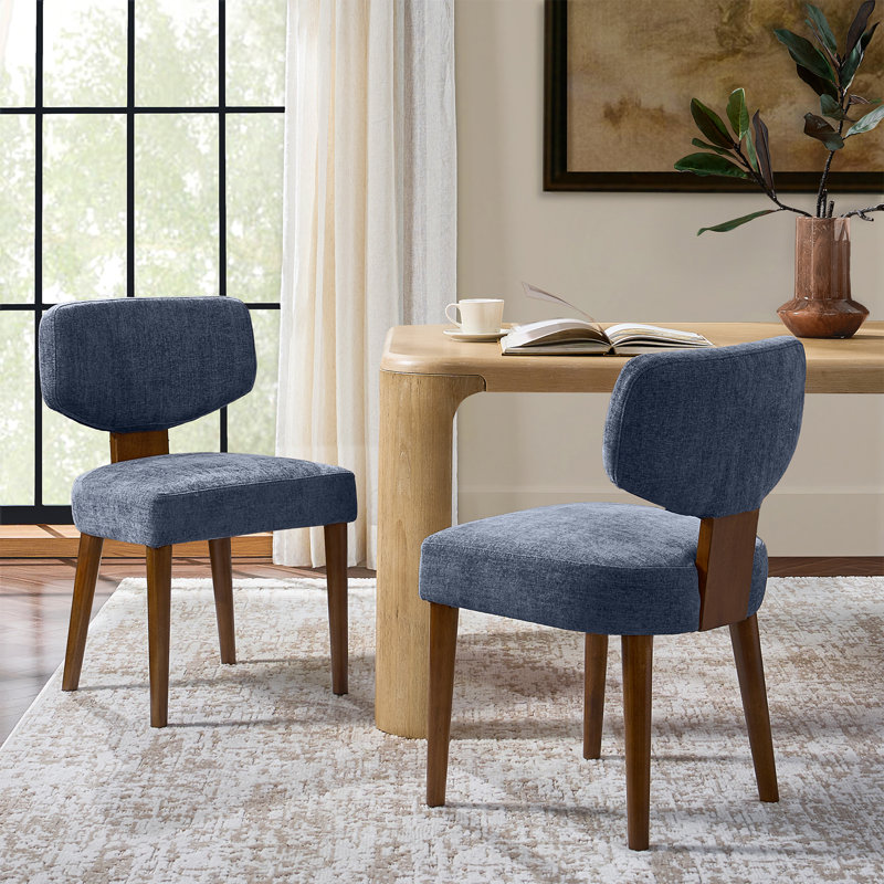 Mid Century Modern Upholstered Dining Chairs, Blue