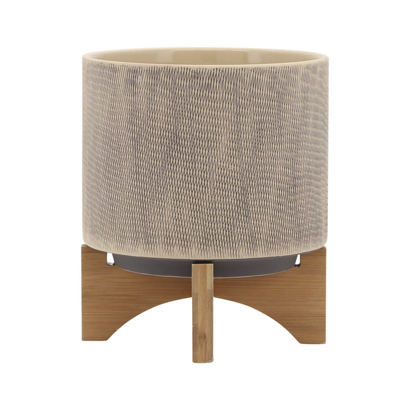 Pot à fleurs en maille de céramique brun clair avec support - Idéal pour la piscine et le jardin dans les plantes grasses