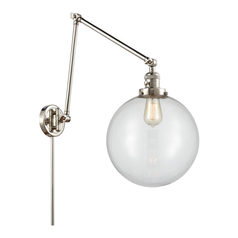 Bras pivotant à intensité variable à 1 lumière Maxwell, Transparent, Nickel poli, H 34 po x l 12 po x P 34 po