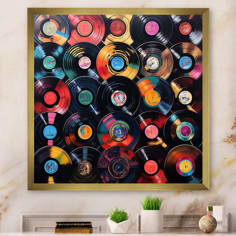 Coloré disques vinyle Melody III, Cadre photo doré simple, H 16 po x l 16 po x P 1 po