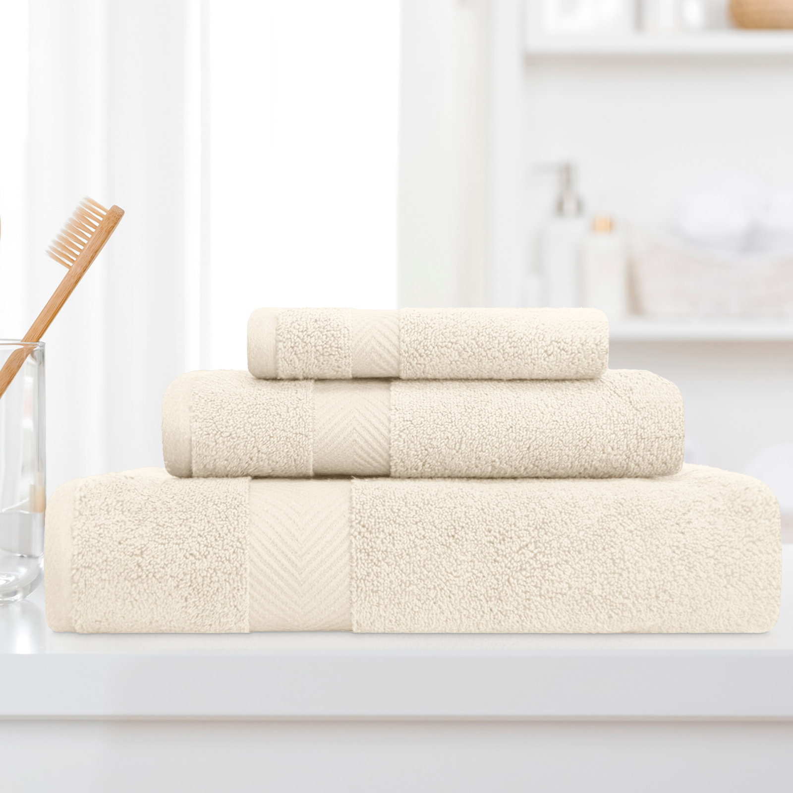 Hamachi 3-Piece Cotton Towel Set, Ivory