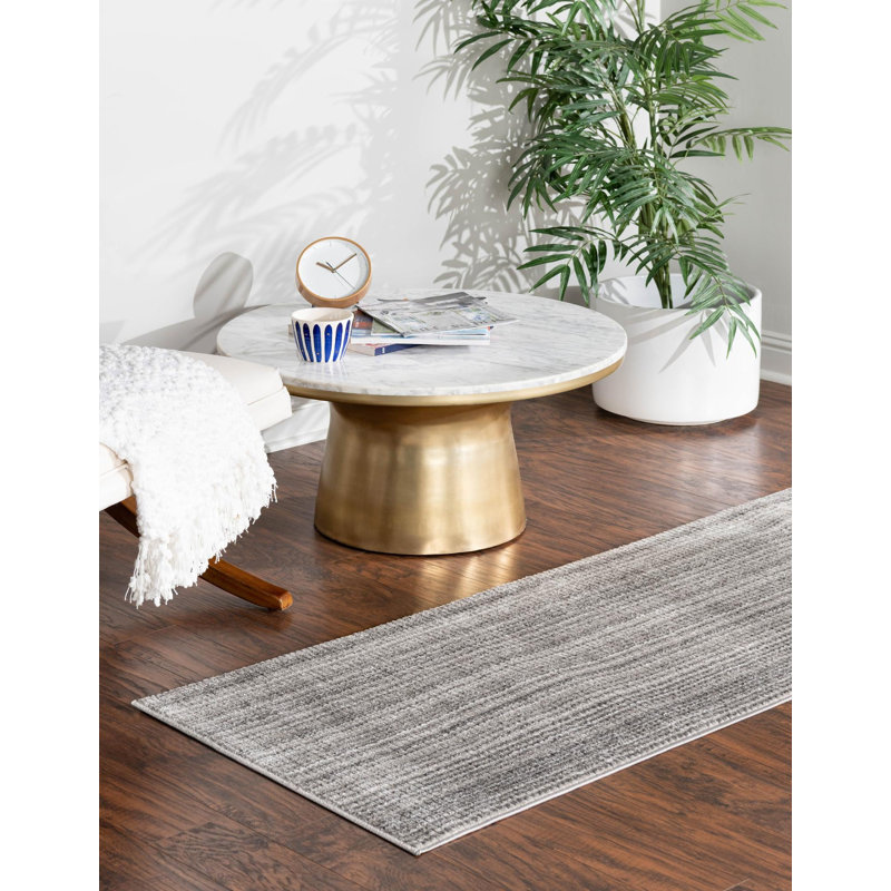 Tapis d'intérieur rayé Hulsey, Grey, Tapis de couloir 2 pi 2 po x 8 pi