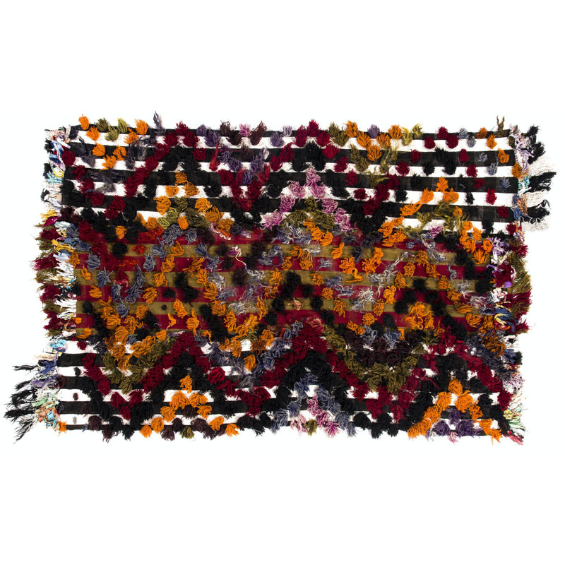 Kilim rétro avec pompons en laine. Tapis tissé à plat. Housse de plancher et de lit, suspension murale.