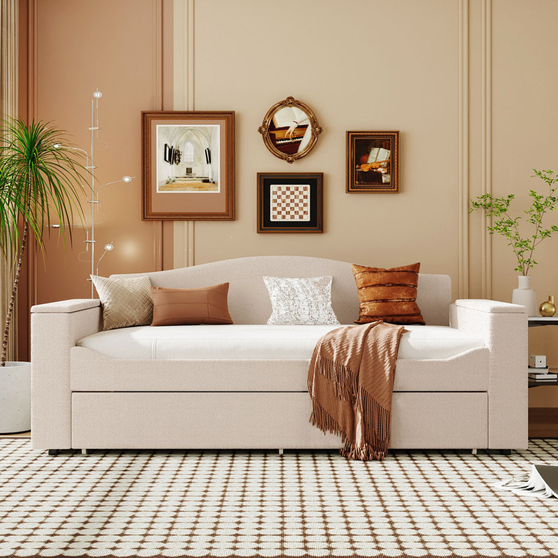 Lit de jour rembourré Efrata, Beige, Lit simple