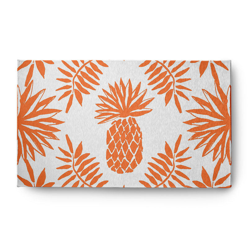 Tapis floral en chenille tissé à la machine à motif floral orange / blanc, Rectangle 3 pi x 5 pi