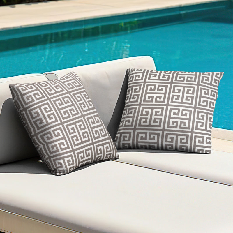 Outdoor Patio Water-Resistant Throw Pillows Set of 2, Meander Pattern, Gray/White Geometric
