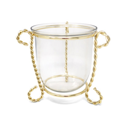 Porte-bougie en verre sur un support en laiton doré