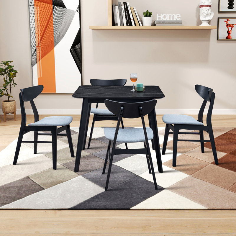 (1 table avec 4 chaises) Ensemble de table à manger en bois, table de cuisine carrée de conception simple et moderne et chaises rembourrées en tissu pour la salle à manger, la cuisine et l'espace