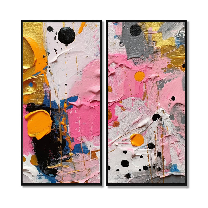 Rose et gris géométrique I - décoration murale rose, H 40 po x l 40 po, Impression encadrée flottante, Noir