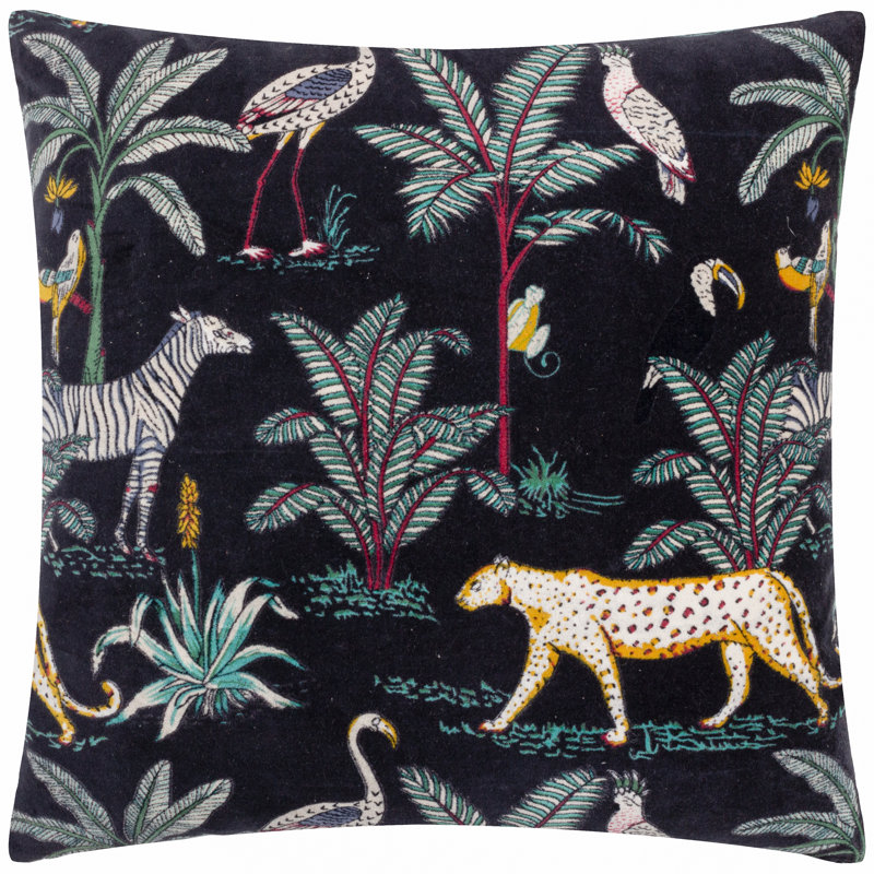 Floral Square Cushion, Navy, Pillow Cover Only - No Insert