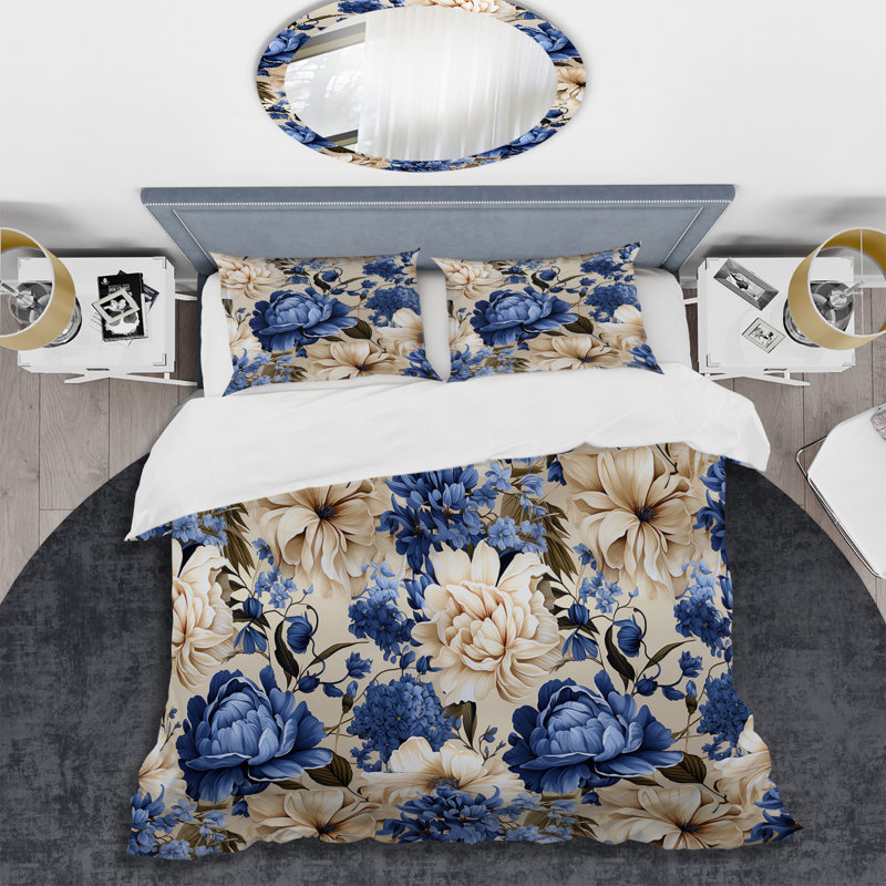 Ensemble de housse de couette Blue Renaissance Florals Victorian, Housse de couette pour très grand lit et 2 très