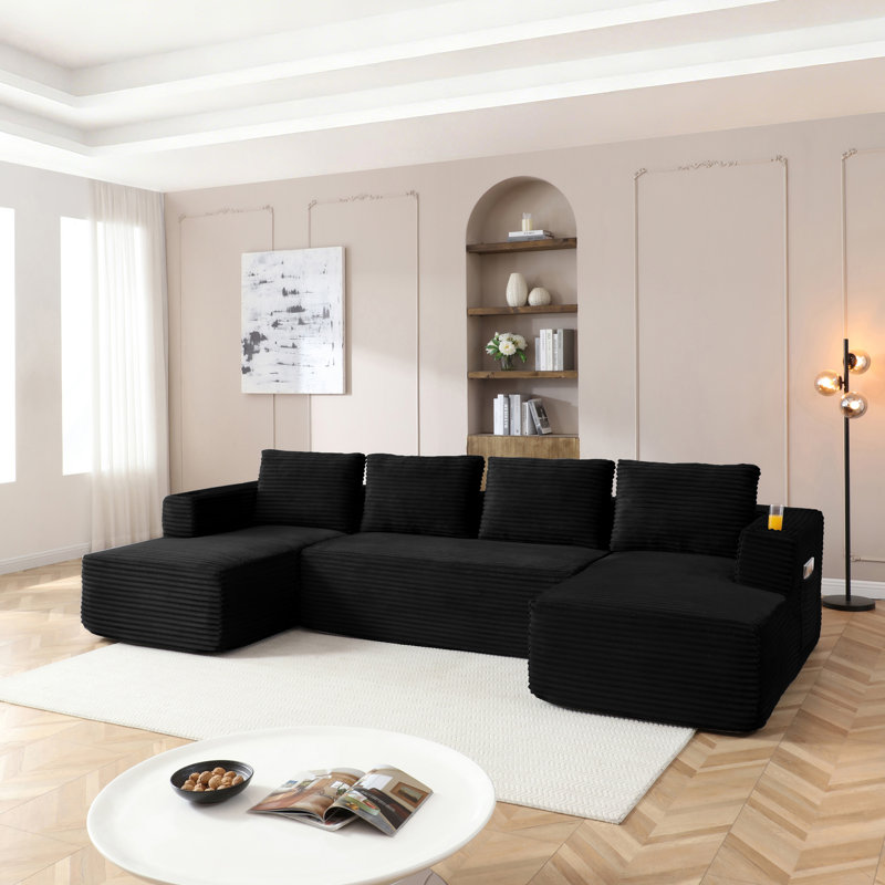 Canapé surdimensionné de 132 po sans dossier avec méridienne Cloud, Black Fabric