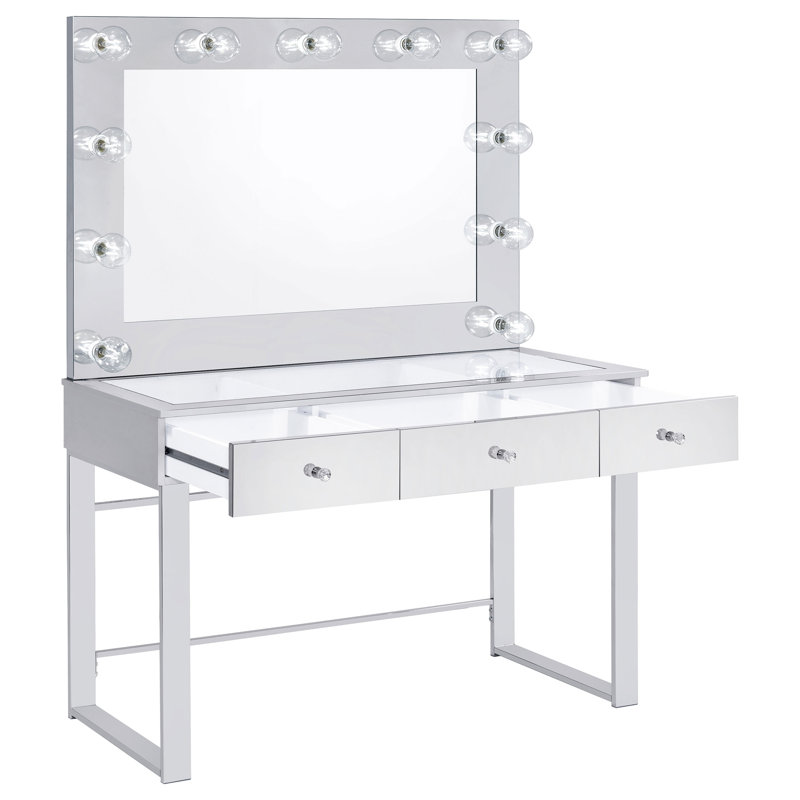 Coiffeuse 3 tiroirs avec miroir et maquillage moderne