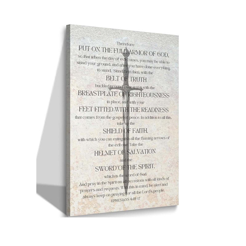 Framed Christian Spiritual Armor Canvas Wall Art Ephesians 6:11 Bible Verse Poster Print Black and White Religious Wall Decor for Church Office Bedroom 24x16in