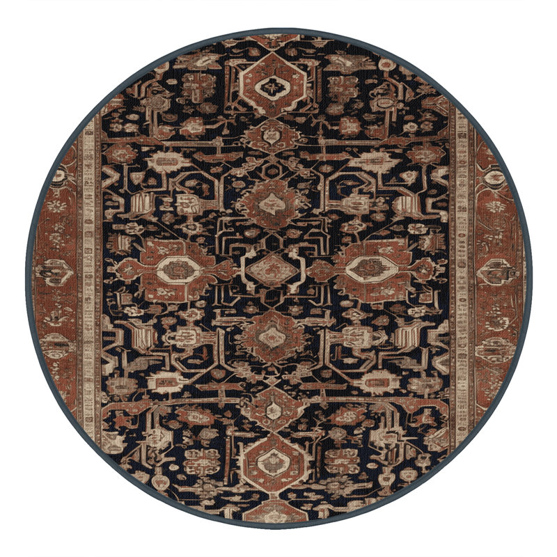 Machine Washable Persian Brown Area Rug, Round 4'