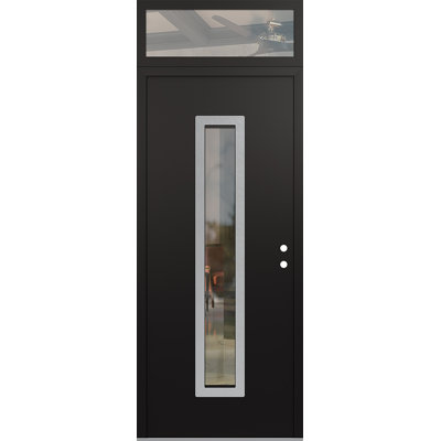 Diamond A11 Left-Hand 36 In. X 96 In. Panel Silver Steel Black And Black Clear Glass With Transom Clear Glass Prehung Front Entry Door