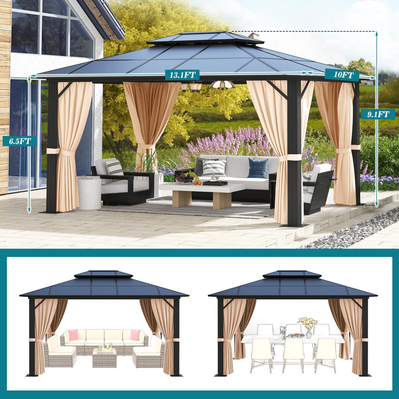 13 Ft. W x 10 Ft. D Metal Patio Gazebo