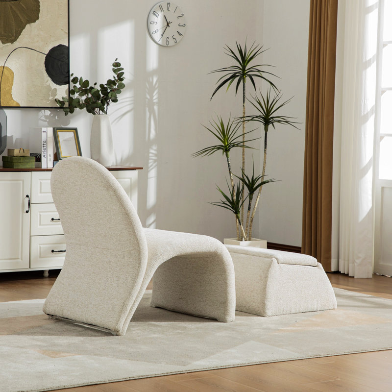 Chaise rembourrée sans accoudoirs avec repose-pieds de rangement, fauteuil d'appoint pour salon, chambre à coucher, bureau