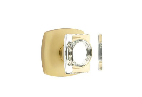 Ensemble de mortaise intérieure Emtek avec rosette urbaine moderne et bouton de verre carré moderne (droite)