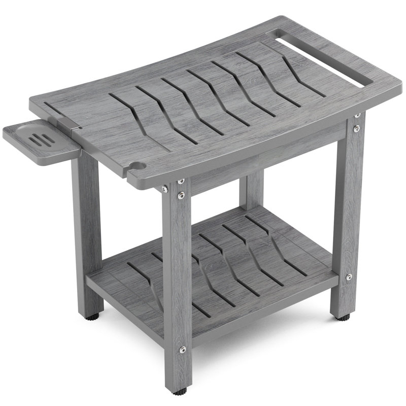Tabouret de douche d'une capacité de 400 lb avec tablette et poignée, siège de salle de bain imperméable avec pieds antidérapants, banc utilitaire intérieur / extérieur facile à assembler pour adultes, gris