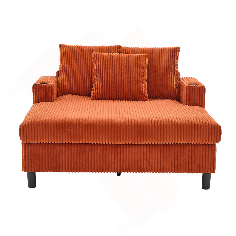 Modern Corduroy Oversized Recliner Sofa With Deep Seat, 3 Pillows, USB Charging, RGB LED Light Strip, Cup Holder, Side Pocket - Suitable For Living Room And Bedroom