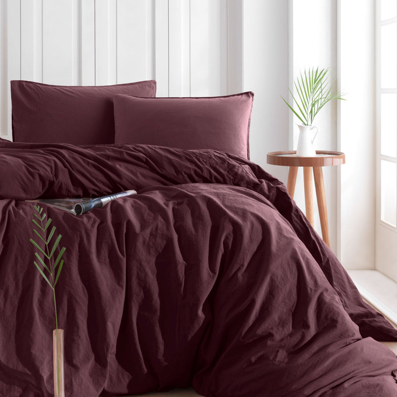 Ensemble de housse de couette 100% coton Snavely, Rouge foncé, Housse de couette très grand + 2 taies d'oreiller